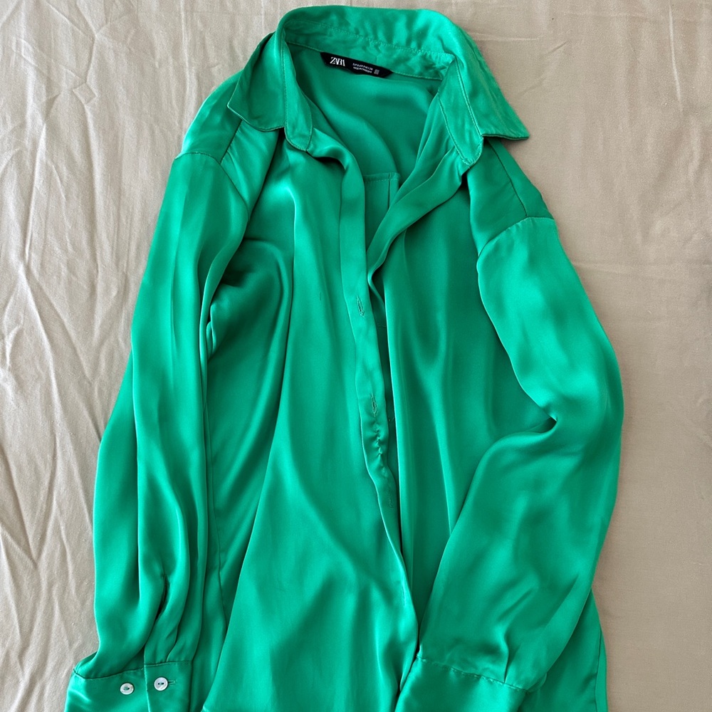 Satin green long sleeve